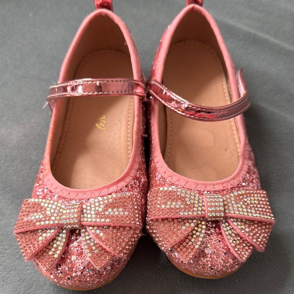Pink Glitter Kids Shoes with Bow Size 11.5